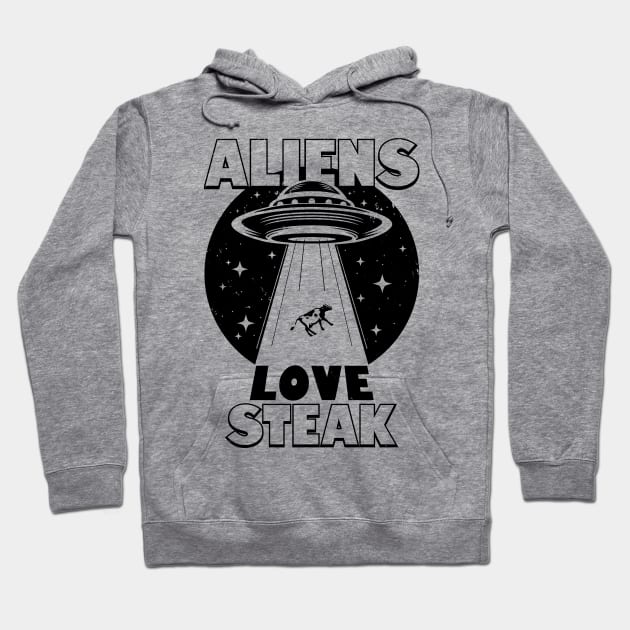 Funny Retro Vintage Alien UFO Steak Cow Abduction Meme Hoodie by BoggsNicolas